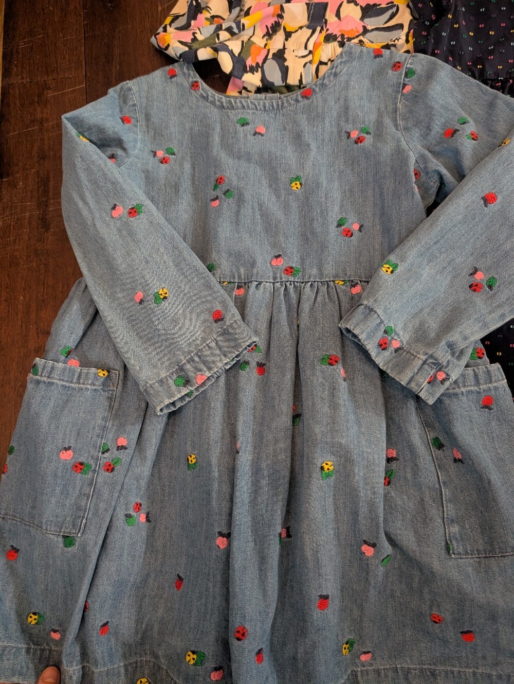 Bundle! 4 Hanna Andersson Dresses Short Long Sleeve Embroidered Denim Ladybug 5T - Picture 2 of 13